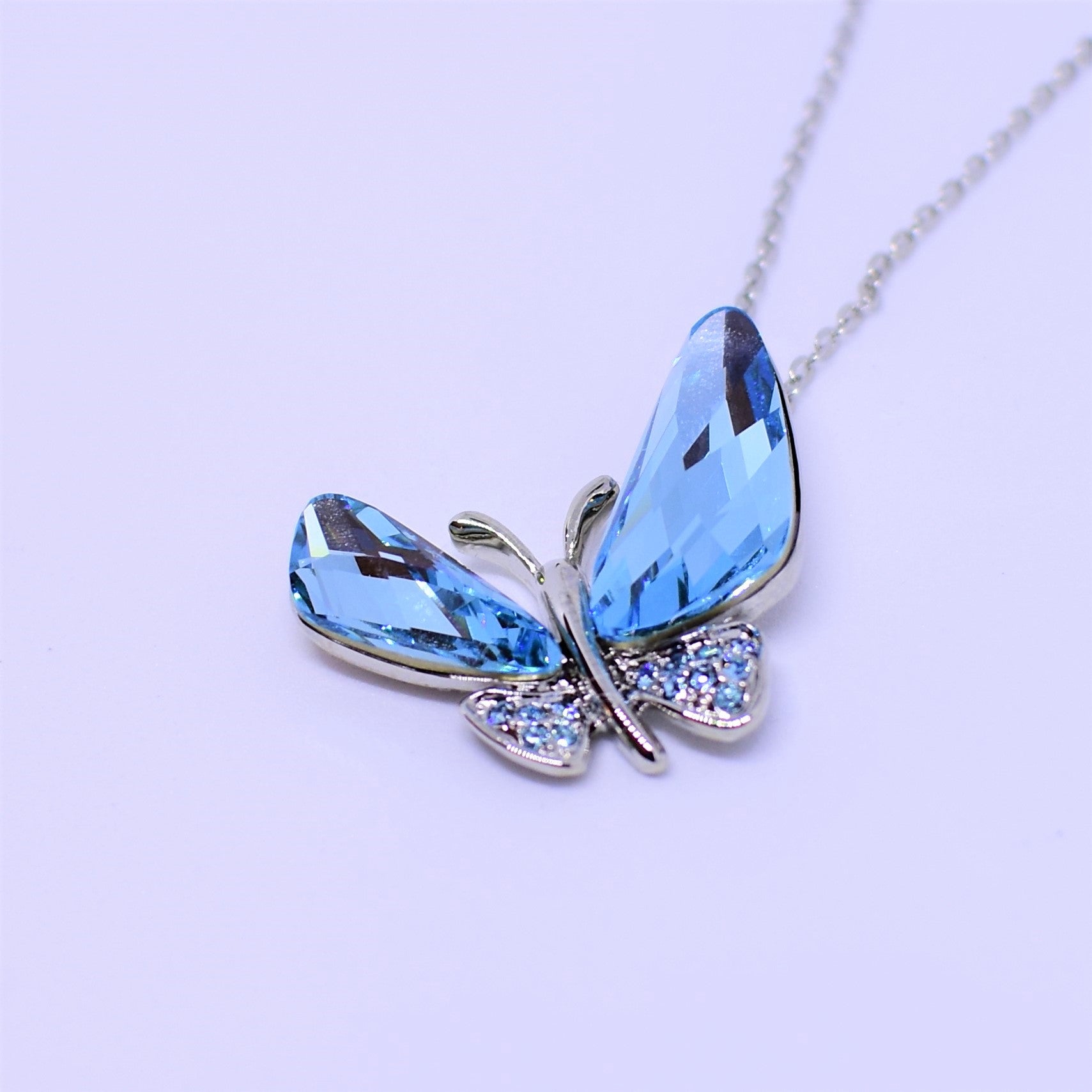 Women's Cute Blue Butterfly Crystal Pendant Necklace – Enamel & Alloy, Lobster Clasp, Animal Insect Theme